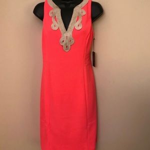 VINCE CAMUTO: Neon Coral Embroidered Dress!